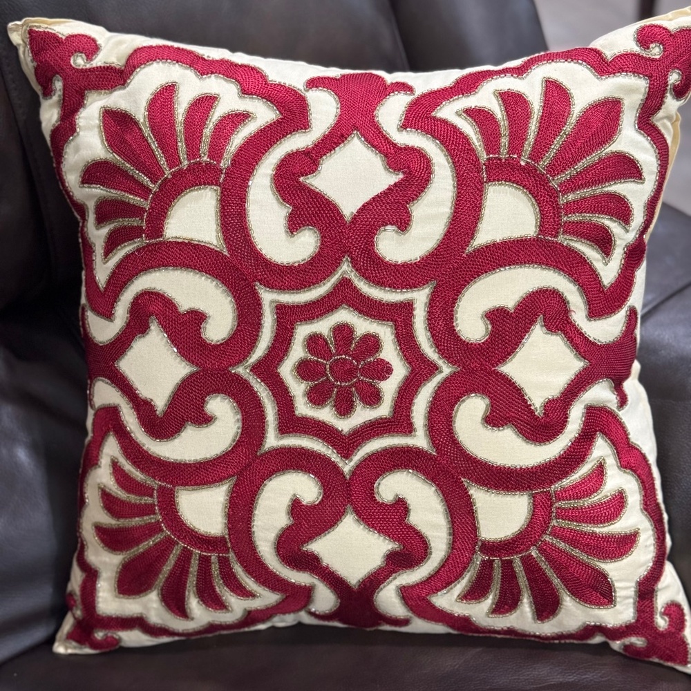 Beautiful Embroidered Red and Beige Pillows